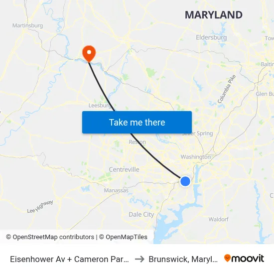 Eisenhower Av + Cameron Parke Pl to Brunswick, Maryland map