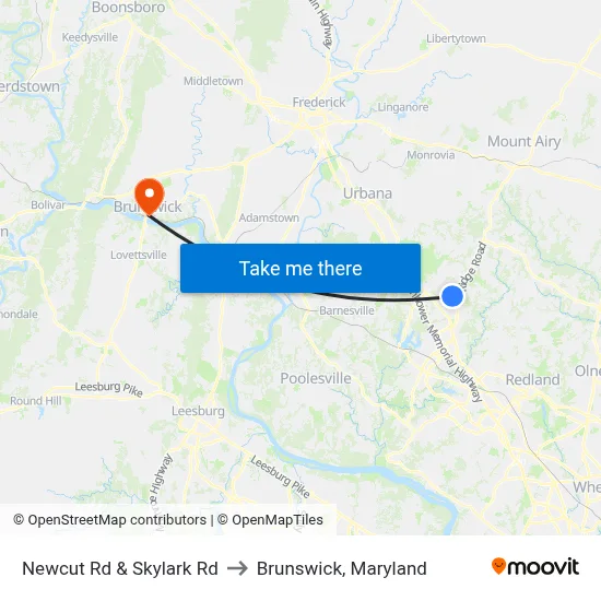 Newcut Rd & Skylark Rd to Brunswick, Maryland map