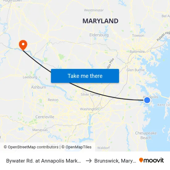 Bywater Rd. at Annapolis Marketplace to Brunswick, Maryland map