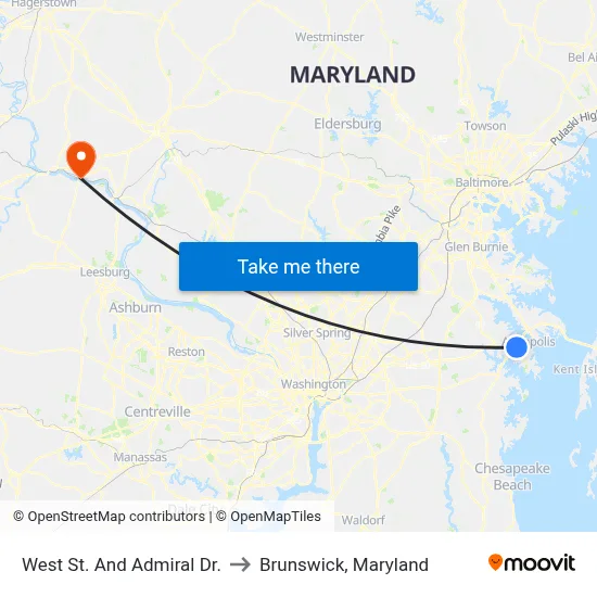 West St. And Admiral Dr. to Brunswick, Maryland map