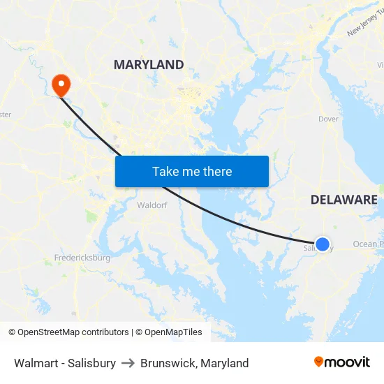 Walmart - Salisbury to Brunswick, Maryland map