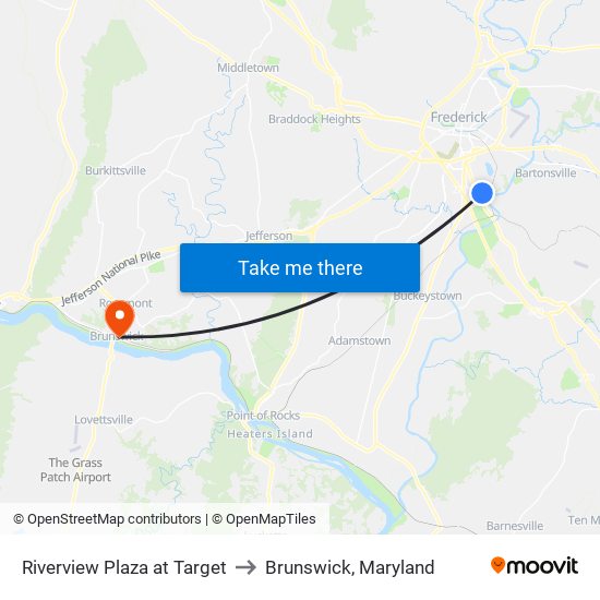 Riverview Plaza at Target to Brunswick, Maryland map