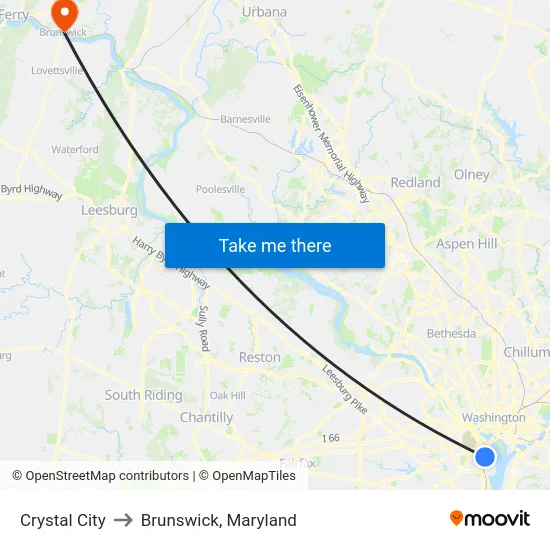 Crystal City to Brunswick, Maryland map