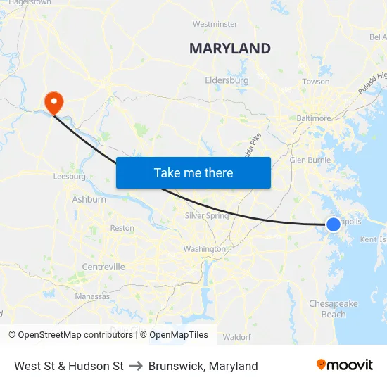 West St & Hudson St to Brunswick, Maryland map