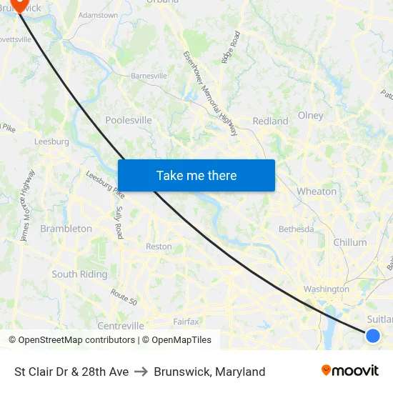 St Clair Dr & 28th Ave to Brunswick, Maryland map