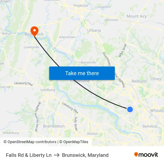 Falls Rd & Liberty Ln to Brunswick, Maryland map