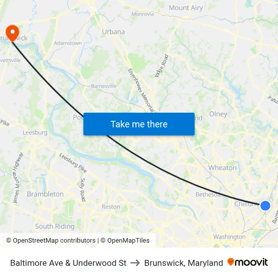 Baltimore Ave & Underwood St to Brunswick, Maryland map