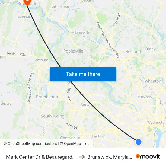 Mark Center Dr & Beauregard St to Brunswick, Maryland map