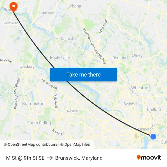 M St @ 9th St SE to Brunswick, Maryland map