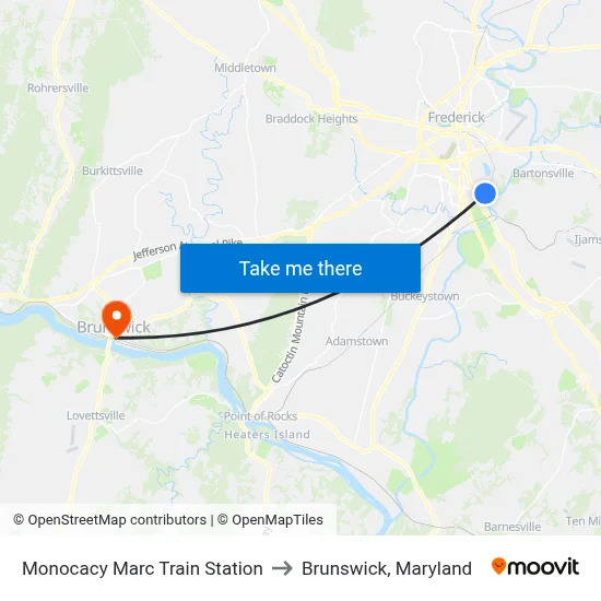 Monocacy Marc Train Station to Brunswick, Maryland map