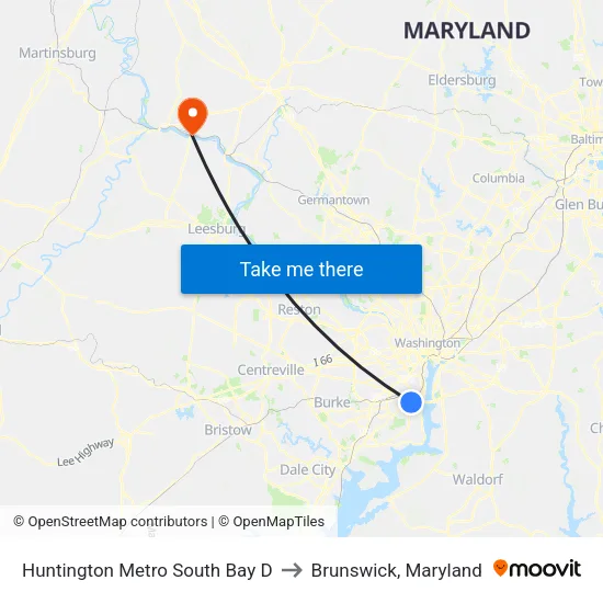 Huntington Metro South Bay D to Brunswick, Maryland map