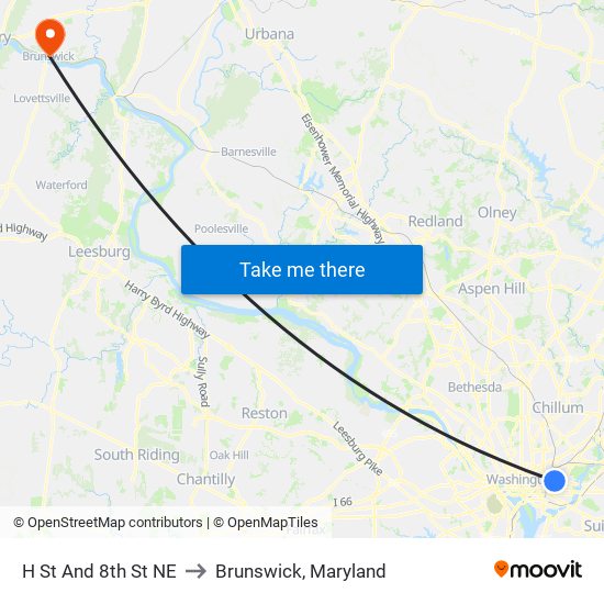 H St And 8th St NE to Brunswick, Maryland map