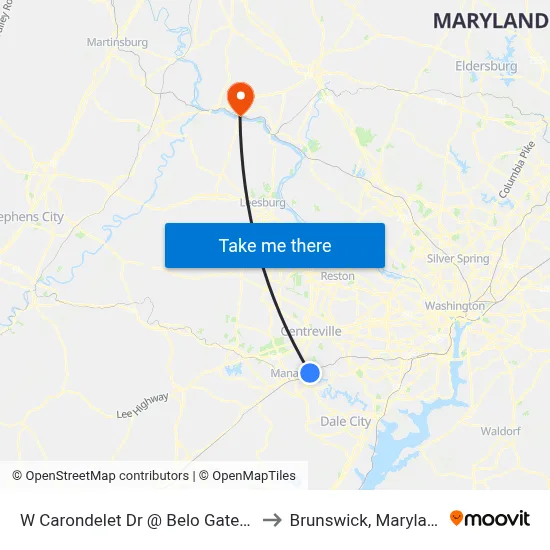W Carondelet Dr @ Belo Gate Dr to Brunswick, Maryland map