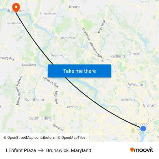 L'Enfant Plaza to Brunswick, Maryland map