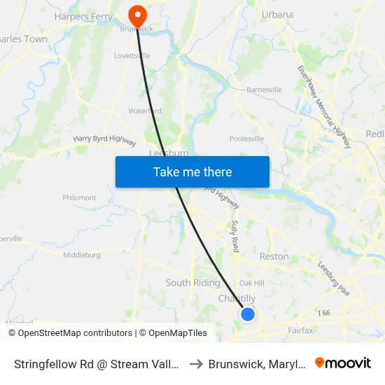 Stringfellow Rd @ Stream Valley Dr to Brunswick, Maryland map