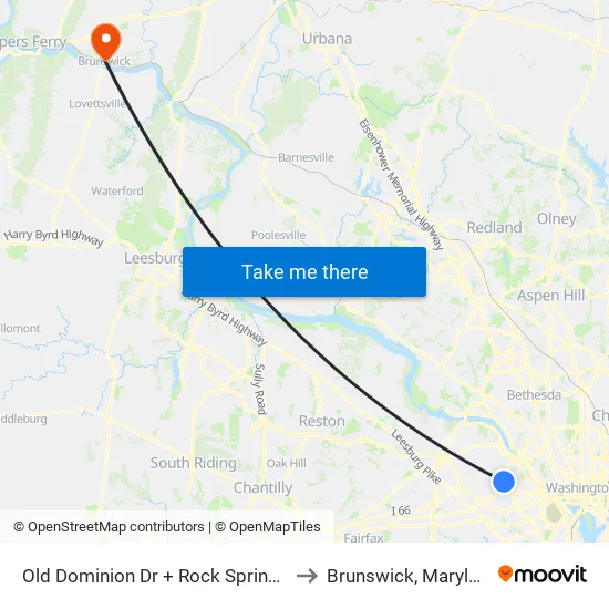 Old Dominion Dr+Rock Spring Rd to Brunswick, Maryland map