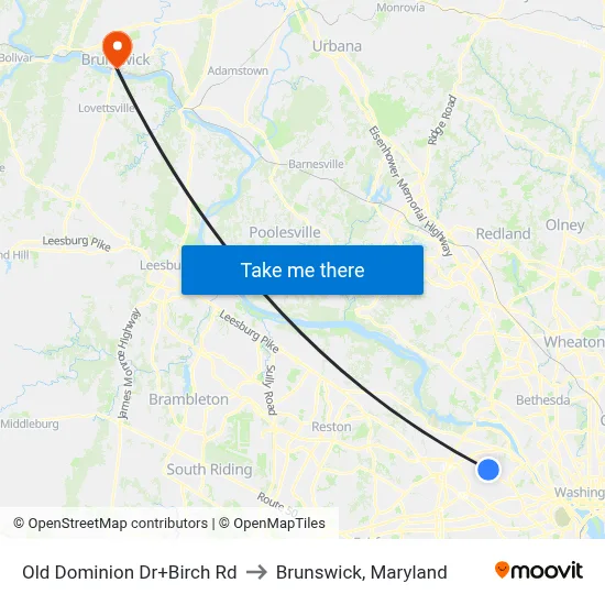 Old Dominion Dr+Birch Rd to Brunswick, Maryland map