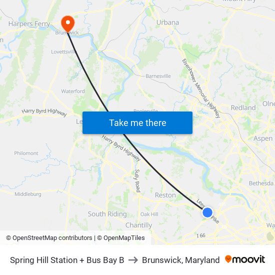 Spring Hill Station + Bus Bay B to Brunswick, Maryland map