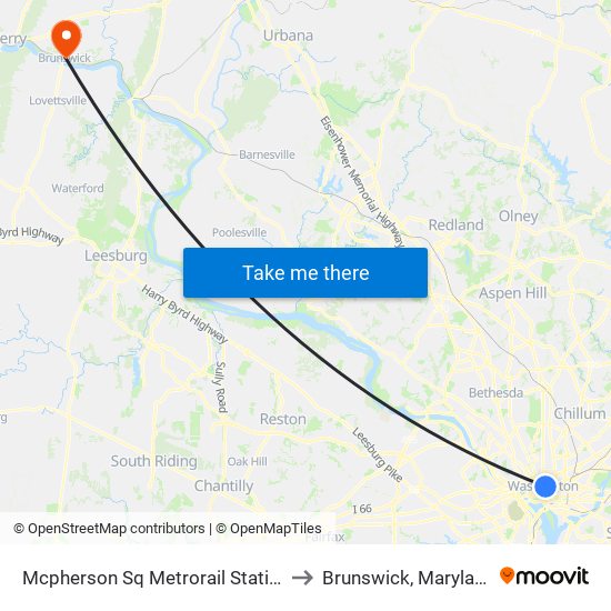 Mcpherson Sq Metrorail Station to Brunswick, Maryland map