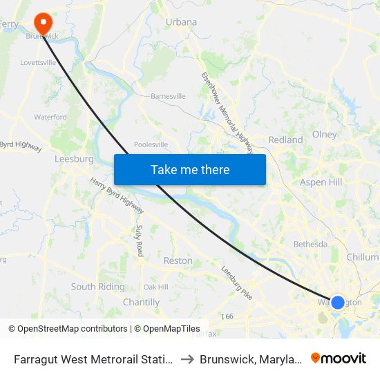 Farragut West  Metrorail Station to Brunswick, Maryland map