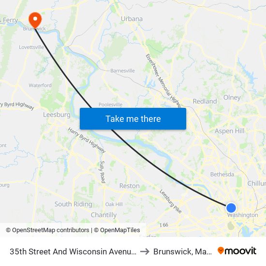 35th Street And Wisconsin Avenue NW (Sb) to Brunswick, Maryland map