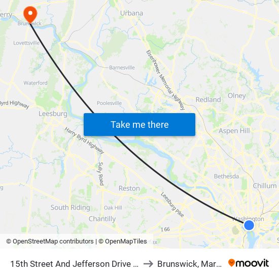 15th Street And Jefferson Drive SW (Sb) to Brunswick, Maryland map