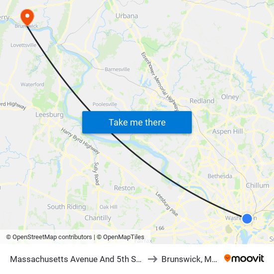 Massachusetts Avenue And 5th Street NW (Eb) to Brunswick, Maryland map