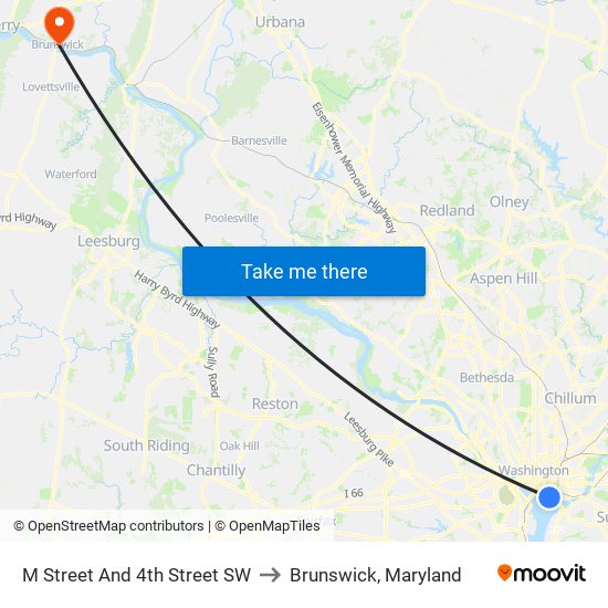 M Street And 4th Street SW to Brunswick, Maryland map