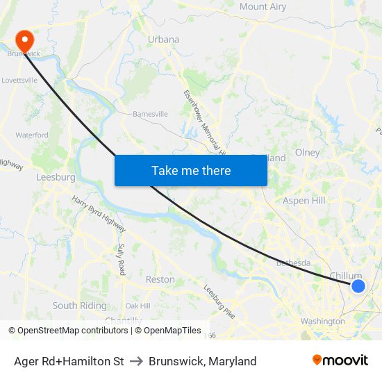 Ager Rd+Hamilton St to Brunswick, Maryland map