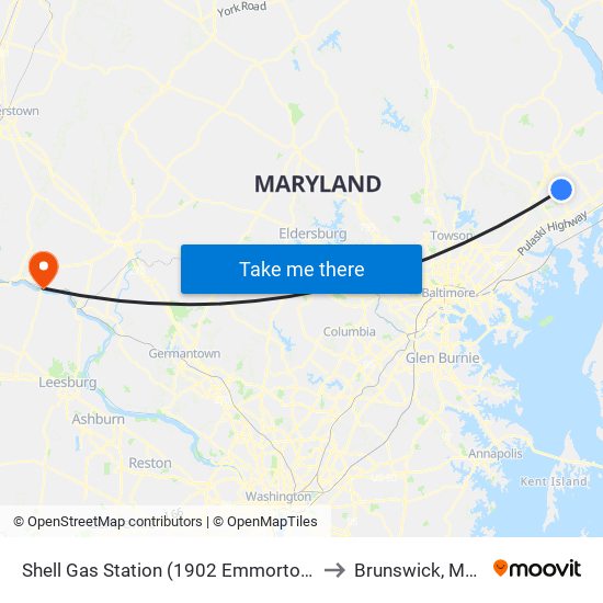 Shell Gas Station (1902 Emmorton Rd/Rt 924) to Brunswick, Maryland map