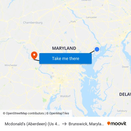 Mcdonald's (Aberdeen) (Us 40) to Brunswick, Maryland map