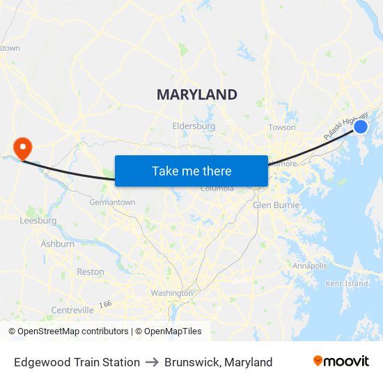 Edgewood Train Station to Brunswick, Maryland map