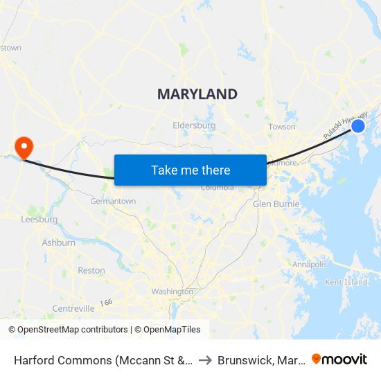 Harford Commons (Mccann St & Starr St) to Brunswick, Maryland map