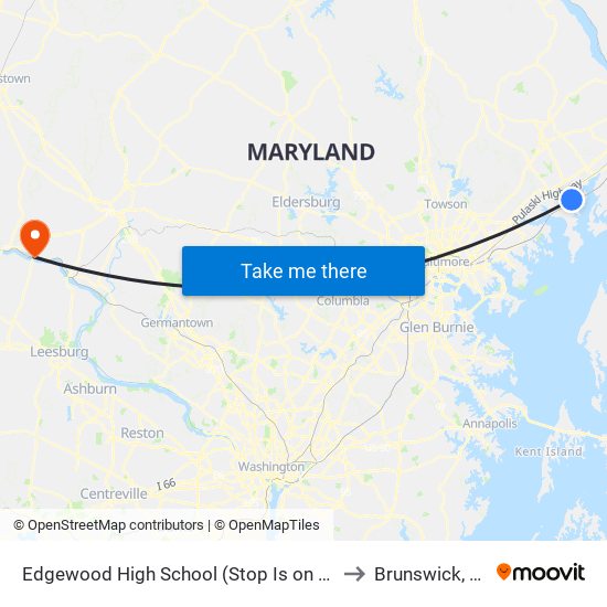 Edgewood High School (Stop Is on Willoughby Beach Rd) to Brunswick, Maryland map