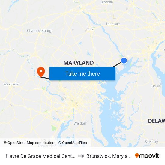 Havre De Grace Medical Center to Brunswick, Maryland map