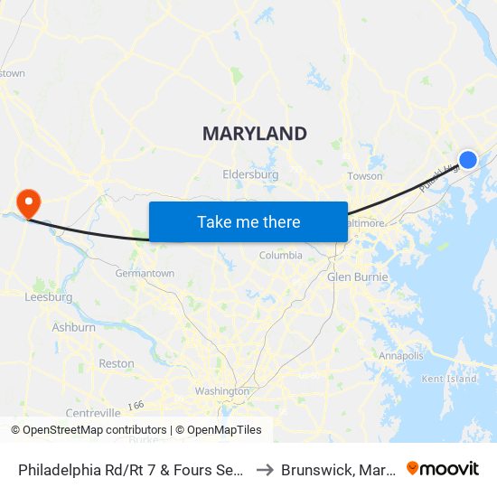 Philadelphia Rd/Rt 7 & Fours Seasons Dr to Brunswick, Maryland map