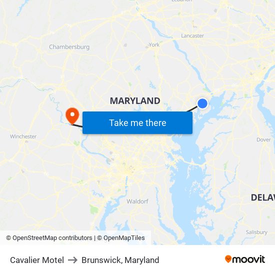 Cavalier Motel to Brunswick, Maryland map