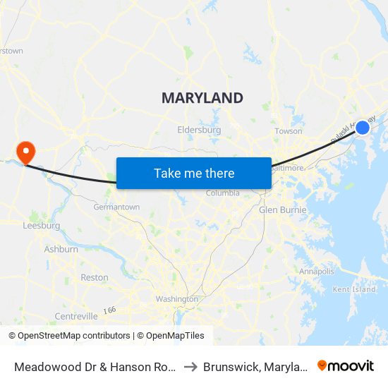 Meadowood Dr & Hanson Road to Brunswick, Maryland map