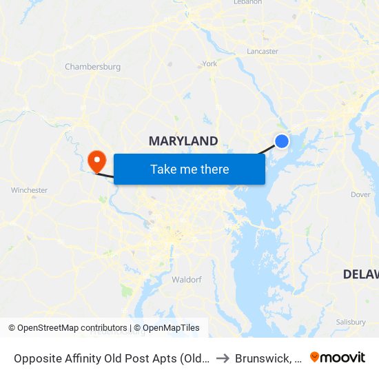 Opposite Affinity Old Post Apts (Old Post Rd & Michael La) to Brunswick, Maryland map