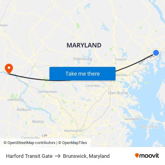 Harford Transit Gate to Brunswick, Maryland map