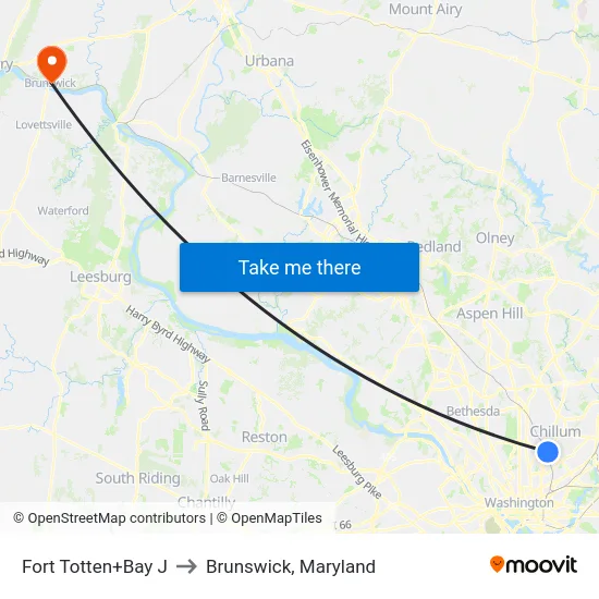 Fort Totten+Bay J to Brunswick, Maryland map
