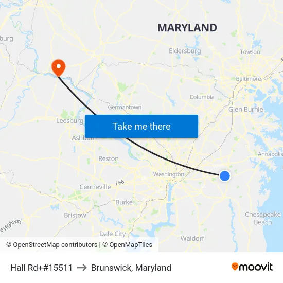 Hall Rd+#15511 to Brunswick, Maryland map