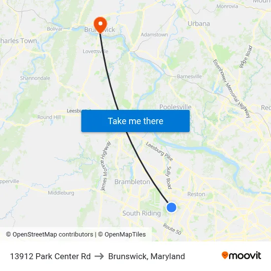 13912 Park Center Rd to Brunswick, Maryland map