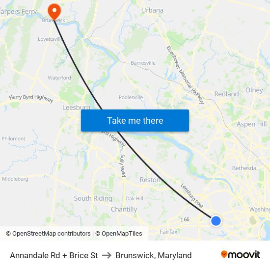 Annandale Rd + Brice St to Brunswick, Maryland map