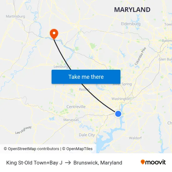 King St-Old Town+Bay J to Brunswick, Maryland map