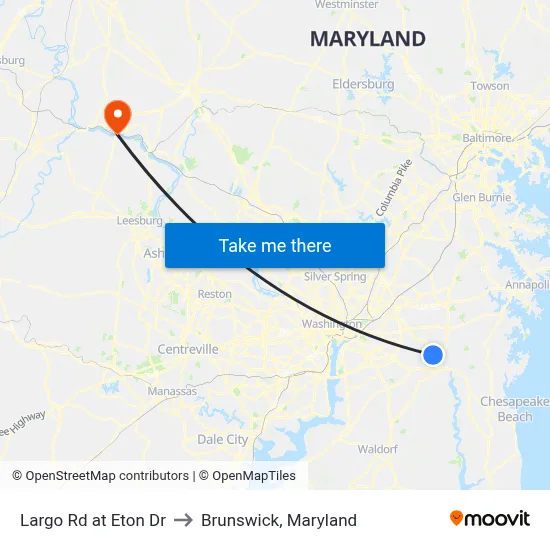 Largo Rd at Eton Dr to Brunswick, Maryland map