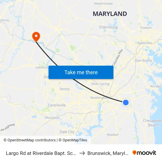 Largo Rd at Riverdale Bapt. School to Brunswick, Maryland map