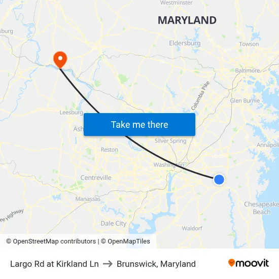Largo Rd at Kirkland Ln to Brunswick, Maryland map