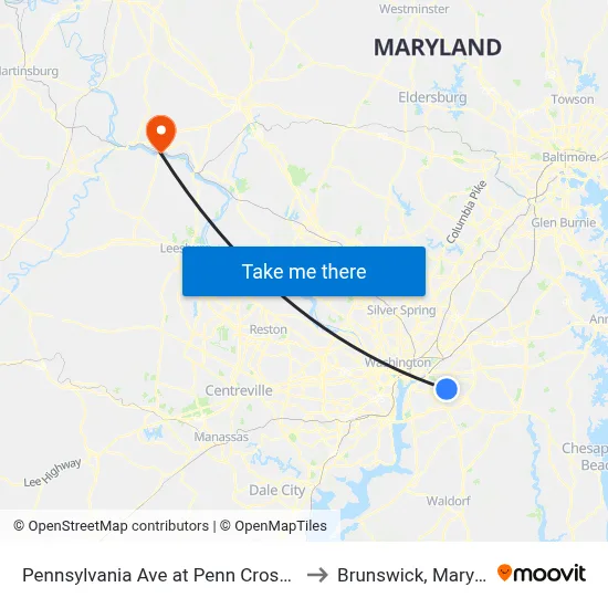 Pennsylvania Ave at Penn Crossing Dr to Brunswick, Maryland map