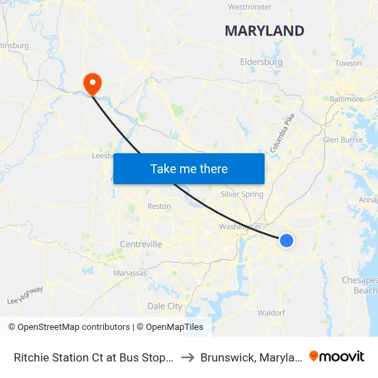 Ritchie Station Ct at Bus Stop #1 to Brunswick, Maryland map